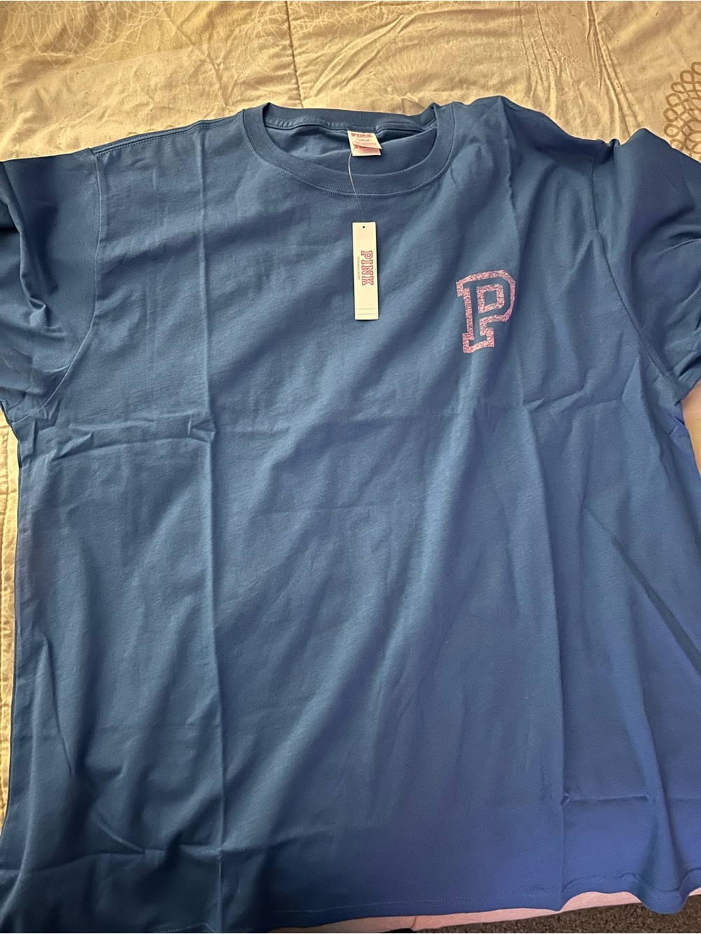 PINK Victoria's Secret Blue Short-Sleeve Tee with Pink 'P' Logo